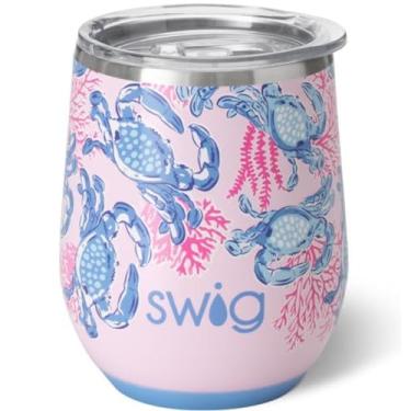 Imagem de Swig Life Copo de vinho de 340 g com tampa, aço inoxidável, lavável na lava-louças, portátil, copo de vinho com isolamento triplo (fique rachado)