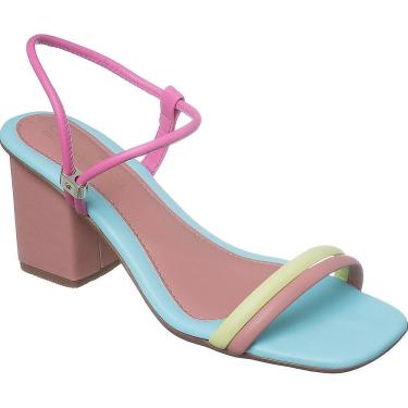 Imagem de Sandália Feminina Colorida Salto Bloco Quadrado Fresh Neon