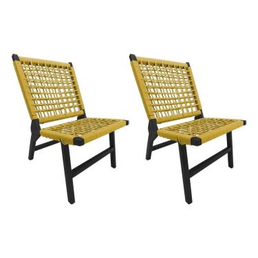 Imagem de Kit 2 Cadeiras Viena Base de Madeira Maciça Preta e Corda Náutica Amarela
