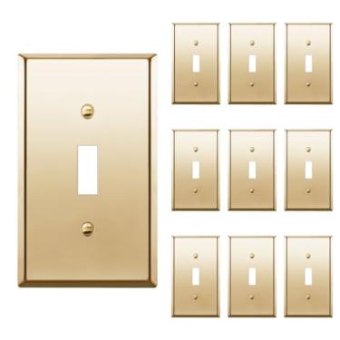 Imagem de ENERLITES Placa de parede de metal com interruptor de luz, aço inoxidável, resistente à corrosão, tamanho 1 gangue 11,4 cm x 7 cm, 7711-PB-10PCS, latão polido 302, ouro (pacote com 10)