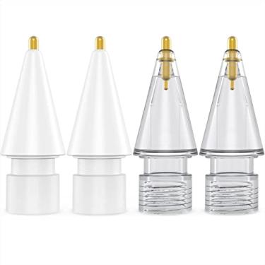 Imagem de NIUTRENDZ Pacote com 4 pontas de reposição para Apple Pencil 2ª geração e 1ª geração ponta de metal de ponta fina, resistente ao desgaste e controle preciso (1,95 mm, branco + cinza)