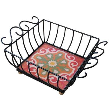 Imagem de Fruteira De Mesa Ferro E Azulejo Quadrada Grande Pra Cozinha Azulejo G3