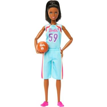 Imagem de Boneca Barbie Morena Feita para Mexer Articulada To move Profissões Jogadora de Basquete com acessórios de Basquetebol, uniforme e bola HKT74 Mattel