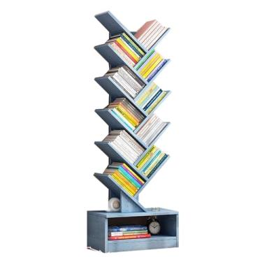 Imagem de YIFENG - Prateleira de Armazenamento de Chão para Livros, CDs, Plantas, Estante Organizadora de Árvore com Armário, Estante Rústica para Sala de Estar, Escritório, Quarto - 14 Prateleiras