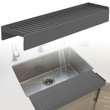 Imagem de XULRKOS Protetor de borda de silicone 51 cm C x 10 cm L, protetor de pia de cozinha e banheira, protetor de bancada ajustável (cinza)