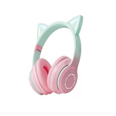 Imagem de Fone De Ouvido Sem Fio De Gatinho Colorido Com Led LEF-1037 (rosa)