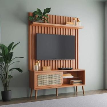 Imagem de Rack Painel Ripado para TV até 55' MDF Palha Natural 139x197cm Freijó Dalla Costa