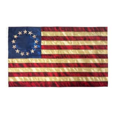 Imagem de Bandeira americana de 13 estrelas manchada de chá FRF Bandeiras Betsy Ross 3x5 Vintage EUA 1776 Banner Decoração externa com cabeçalho de lona e 2 ilhós de latão (estrela impressa em 3D)