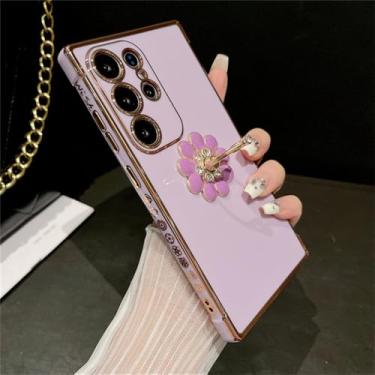 Imagem de Para Samsung Galaxy S24 Ultra Plating Frame Ring Stand Holder Capa de telefone para Samsung S21 S22 S23plus A25 A52 A54 A55 Capa, capa de chapeamento roxo, para Samsung A33
