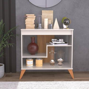 Imagem de Aparador Multiuso 72cm com 2 Prateleiras com Pés de Madeira 6209 OffWhite - Rede Móveis