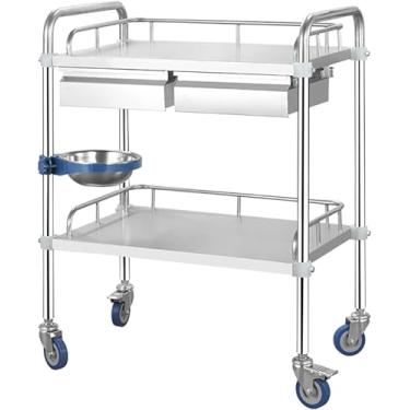 Imagem de Carrinho de rolamento de laboratório com gaveta - Capacidade de carga de 220 lb - Roda silenciosa giratória de 360° - Ideal para laboratórios, hospitais odontológicos, salões de beleza - Car