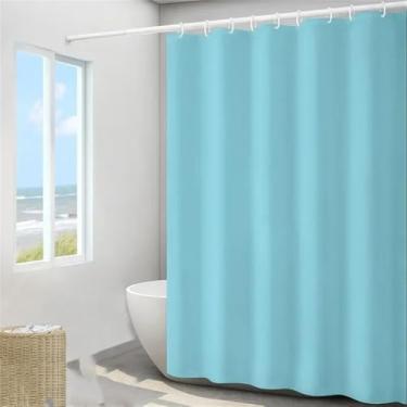 Imagem de Cortinas de chuveiro Dacron à prova d'água, grossas, de cor sólida, para banheira de hotel, banheiro, grande, ampla, capa de banho com ganchos, azul-celeste, 180x200cm