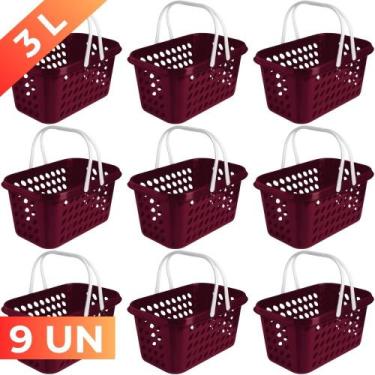 Imagem de Kit 9 Cesta Cestinha Plástica Supermercado Compras 3L c/ Alça Resisten