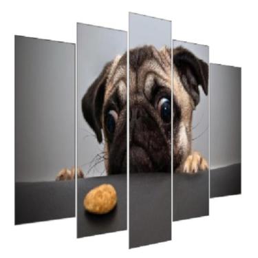 Imagem de Quadro Decorativo Mosaico 5 Peças Mod1039 Cachorro Pug - Eco Decor