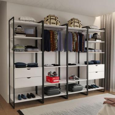 Imagem de Quatro Modulos Para Closet Industrial Ferro Preto Tampo Branco - Impér