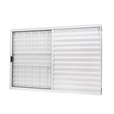 Imagem de Janela de Alumínio Veneziana 100x150cm 3 Folhas com Grade e Vidro Liso