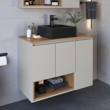 Imagem de Gabinete de Banheiro Suspenso 80cm Cecília com 3 Portas e 1 Nicho com 