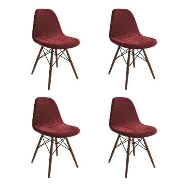 Imagem de Kit 4 Cadeiras Jantar Eames Eiffel Estofadas Vermelho Base Madeira - U