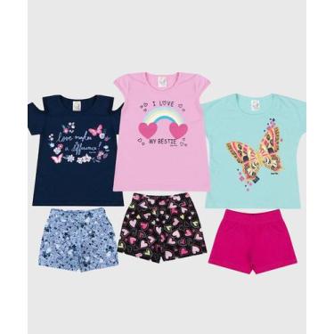 Imagem de Kit 3 Conjuntos Infantil Menina Blusa e Short Verão - Yupy, 6