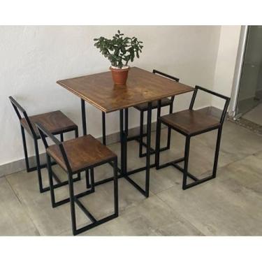 Imagem de Conjunto Mesa 4 Cadeiras Pequena Madeira Imbuia Industrial Premium