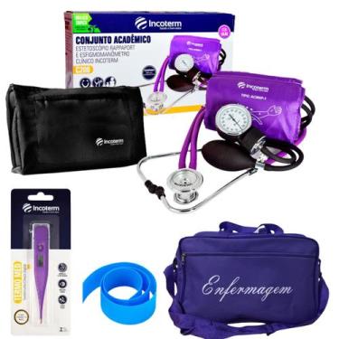 Imagem de Kit de enfermagem esteto aparelho de pressão roxo incoterm - Premium