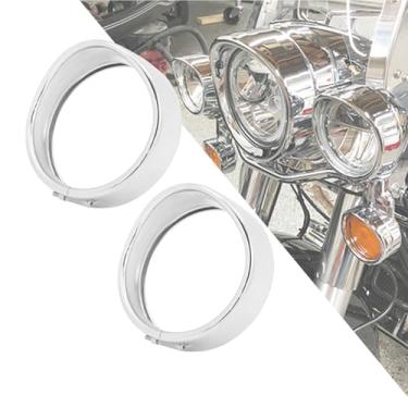 Imagem de HDBUBALUS Farol de neblina para motocicleta de 11,8 cm estilo viseira de anel Tirm estilo 4 1/2" moldura auxiliar de lâmpada de passagem compatível com Harley Touring Road King Chrome 1 par