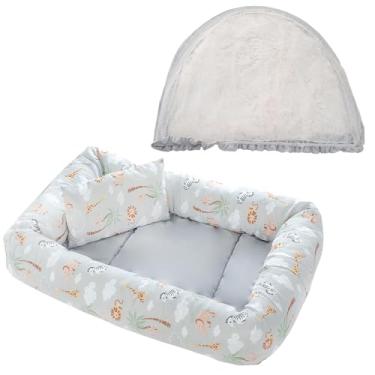 Imagem de Ninho Redutor de Berço Light Para Bebê Com Mosquiteiro Safari Cinza