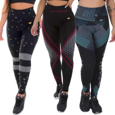 Imagem de Kit 3 Legging Esportiva Sublimada Cós Alto Reforçada - CLICK MAIS BONI