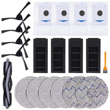 Imagem de Kit de acessórios de substituição adequado para aspirador ECOVACS DEEBOT X2 Omni inclui 1 escova principal, 4 escovas laterais, 4 filtros, 6 almofadas de esfregão, 4 sacos de pó e 1 escova