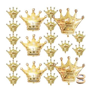 Imagem de 20 peças de balões de coroa de folha dourada em forma de coroa para casamento, chá de bebê, Halloween, Natal e decorações de aniversário de princesa - Coroas de balão dourado para decorações com tema