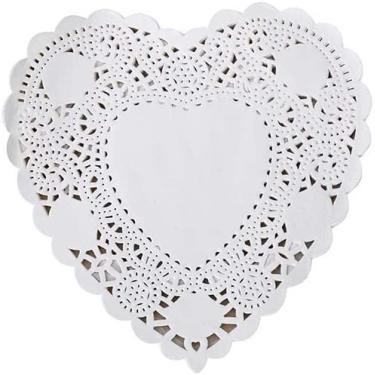 Imagem de Doilies de papel de coração branco – 15 cm de renda redonda – Jogos americanos de papel descartáveis – para casamento, aniversário, bolos, sobremesas, decoração de alimentos, pacote com 100