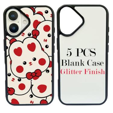 Imagem de JUSTRY Capa de telefone em branco com sublimação de 5 peças para impressão projetada para iPhone 16, capa de borracha macia de 6,1 polegadas + glitter com inserção de alumínio, impressão