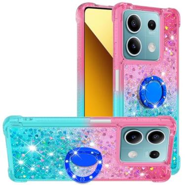 Imagem de Monwutong Capa de ajuste fino para Redmi Note 13 5G, brilhante efeito areia movediça TPU amortecedor anel suporte, quatro cantos capa de proteção anti-queda para Redmi Note 13 5G, rosa azul