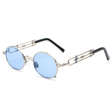 Imagem de JRLLFD Óculos de sol retrô steampunk masculino redondo vintage verão armação de metal preto oval óculos de sol para mulheres vermelho masculino, 7, tamanho único