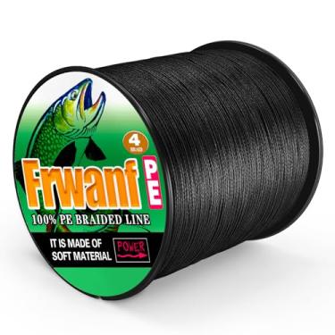 Imagem de FRWANF Linha de pesca trançada de 4 fios - sem desbotamento - elasticidade zero - baixa memória, 0,20 mm/9 kg pesca no mar, pesca no lago, pesca no rio, água salgada, linha de pesca em fibra UHMWPE, preta (não desbota)