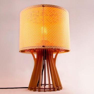 Imagem de Abajur Luminária Mesa Madeira MDF Rustico sala Quarto Cabeceira Vazado