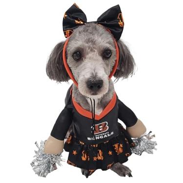 Imagem de Fantasia NFL Cincinnati Bengals oficialmente licenciada pela MODERN HERO inclui vestido com braços de pelúcia falsa e pompons de tinsel e faixa de cabeça com laço de cetim, tamanho GG