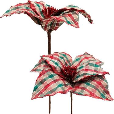 Imagem de Kit 6 Flores Artificiais Xadrez Gliter Artesanal Natal 30cm
