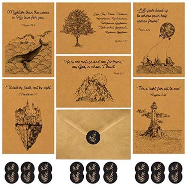 Imagem de DiverseBee 18 cartões cristãos inspiradores Kraft com envelopes (6 designs exclusivos), citações motivacionais de versículo bíblico em massa, cartões de notas de escrituras religiosas de incentivo
