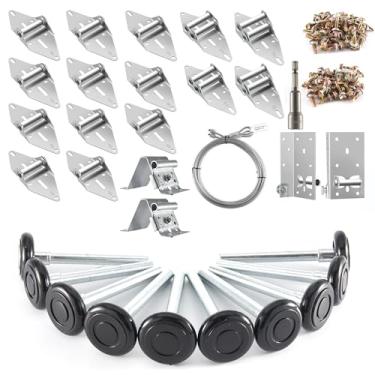 Imagem de XiKe Rolo de porta de garagem de nylon de 5 cm, kit de haste e dobradiças de 10 cm com suporte superior e inferior, conjunto de ferragens de manga de parafuso de corda de aço para porta de 40 x 18 x