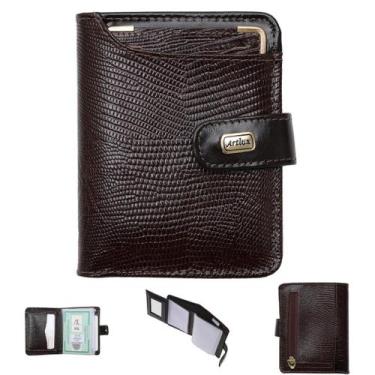 Imagem de Carteira Feminina Couro Legítimo Premium Rg Cnh Cartões - ARTLUX, Café