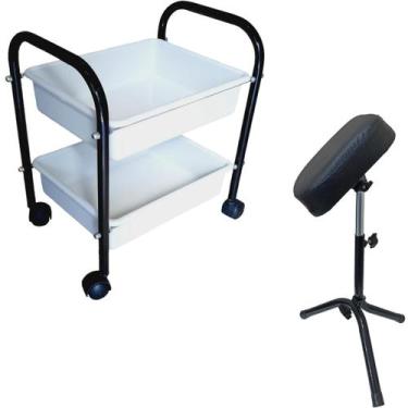 Imagem de Kit Carrinho Auxiliar 2 Bandejas Manicure Apoio De Pé Parapé RENOVAR M