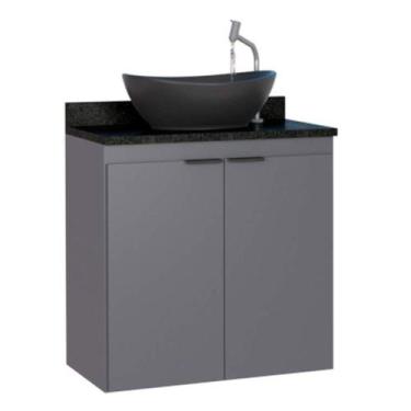 Imagem de Gabinete de Banheiro Cinza em Madeira com Tampo em Granito e sem Cuba 