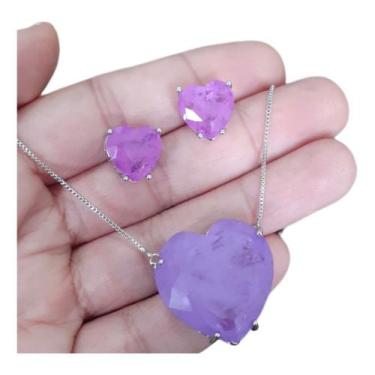 Imagem de Conjunto Colar E Brinco Coração Pedra Zirconia Fusion Ice - DeCastro j