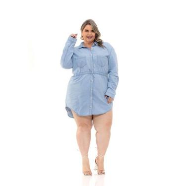 Imagem de Vestido Chemise Jeans Plus Size Camisão Jeans Cinto Cintura. - Copen L