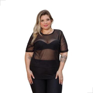 Imagem de Blusa Tule Transparente Manga Curta Feminina Plus Size, Sexy, Moderna,