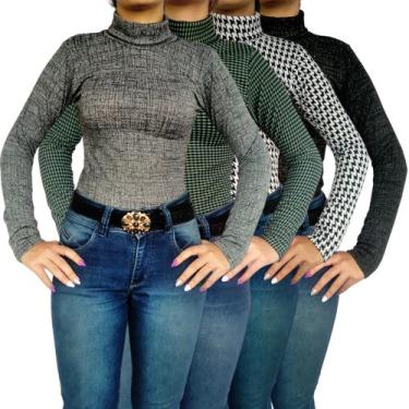 Imagem de Kit 4 Blusinhas Femininas Gola Cacharrel Manga Longa Justas Peças Sort