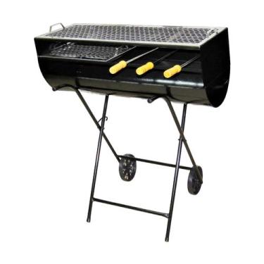 Imagem de Churrasqueira Espetinho Carrinho 2 Grelha 3 Espeto 100x76x30 - Ouro Mi