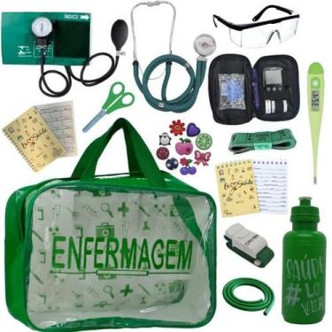 Imagem de Kit Bolsa Transparente Aparelho de Pressão Aneroide Medidor de Glicose