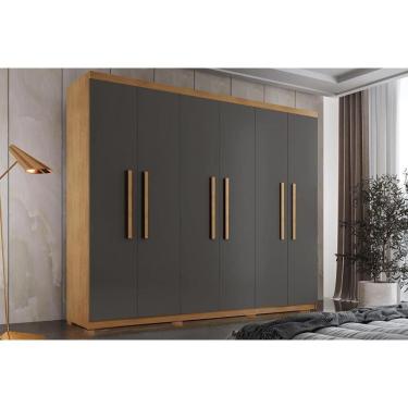 Imagem de Guarda Roupa Casal 6 Portas e 2 Gavetas c/ Pés Espanha Naturale/Grafite - Rufato